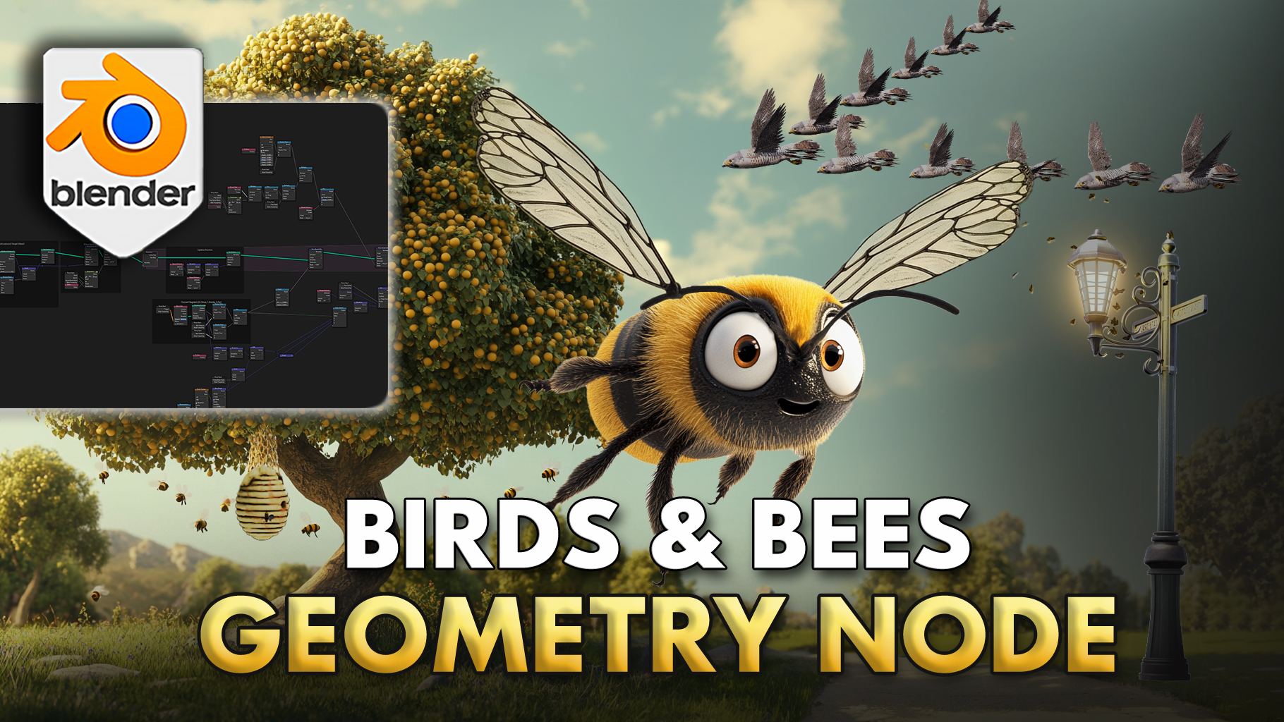 Blender Geometry Node The Birds & the Bees by 3D Tudor