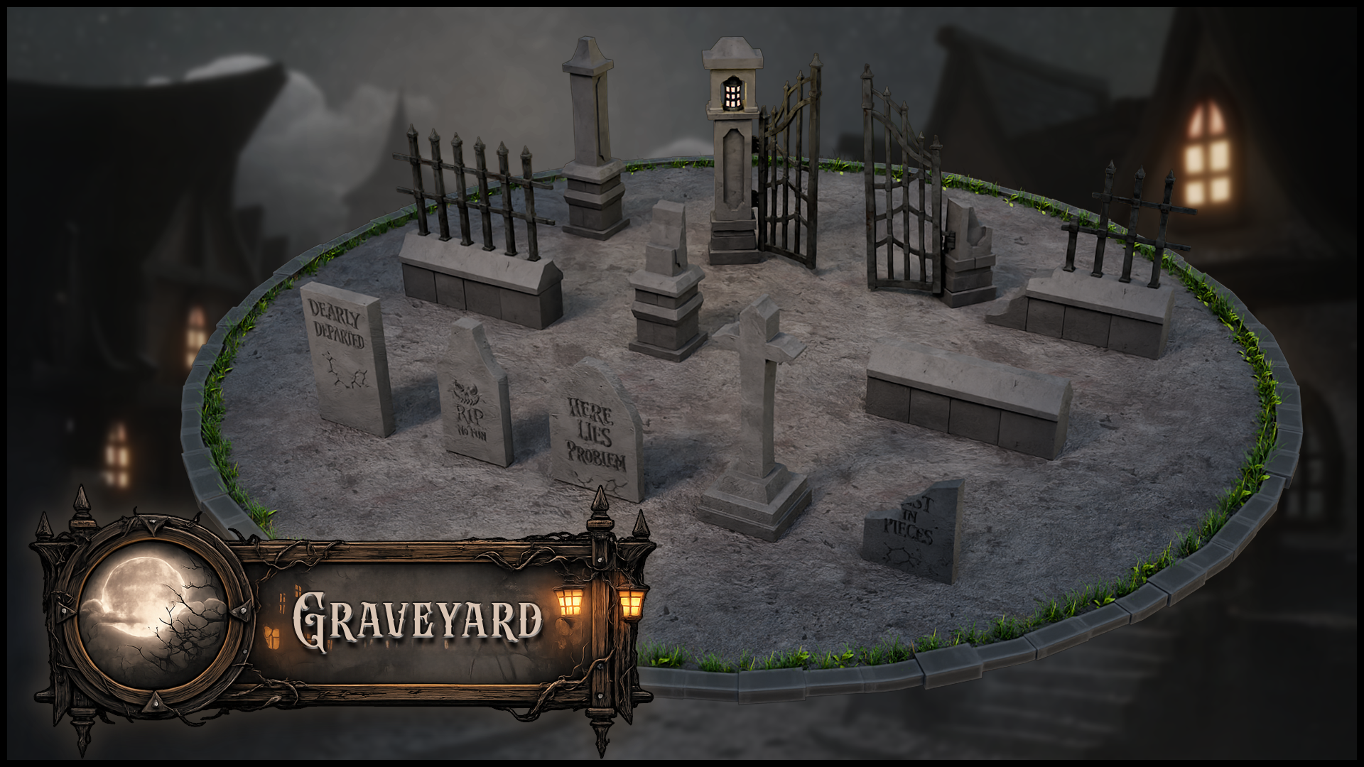 3DT Haunted Village Modular Kitbash Pack for Blend