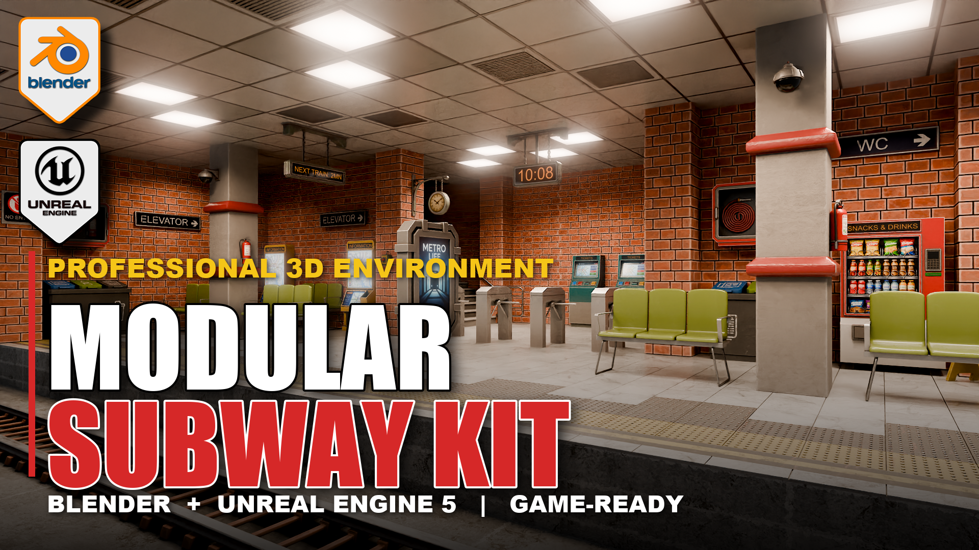 Subway Station Modular Pack for Blender & Game Des