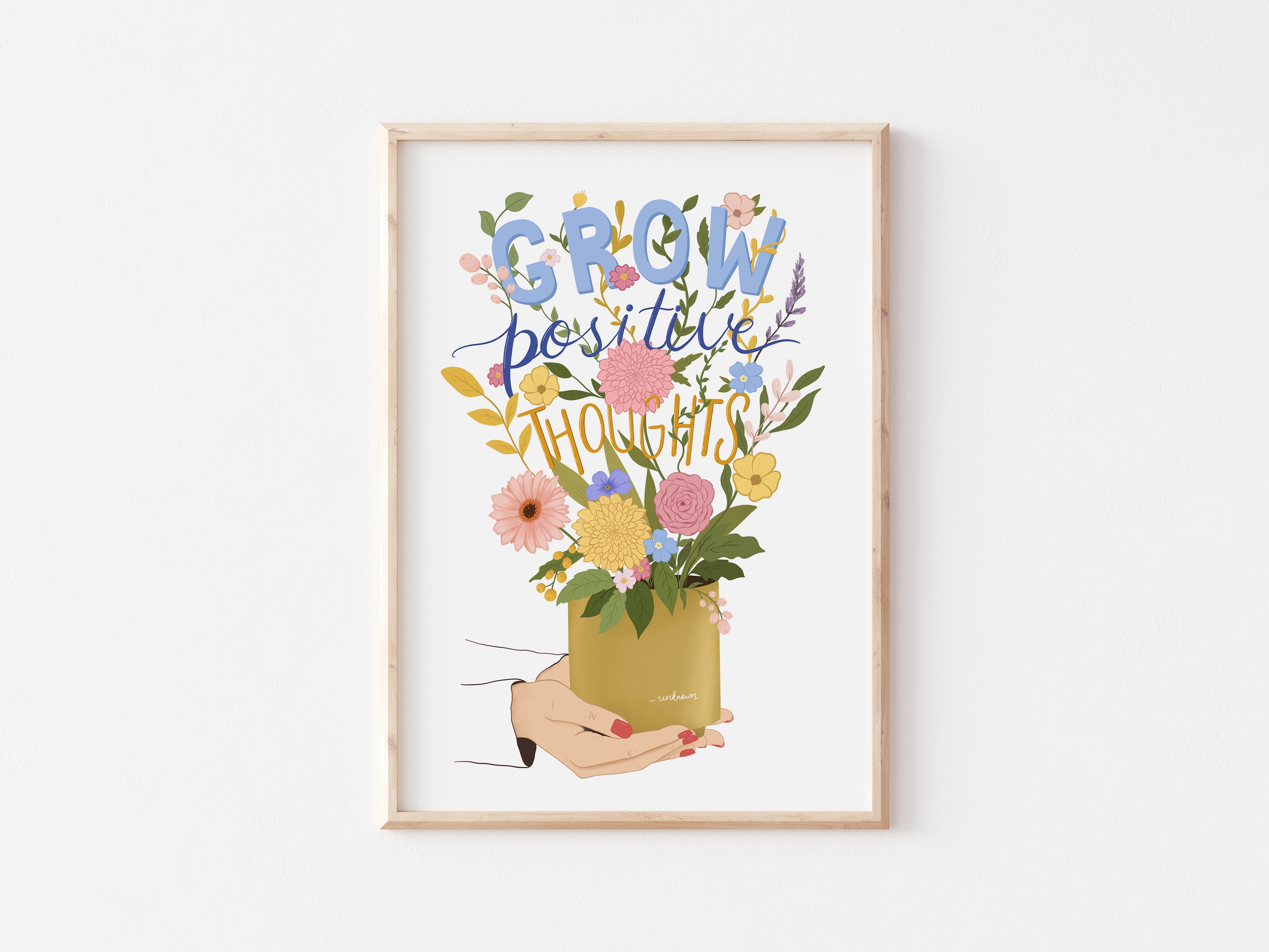 Grow Positive Thoughts Floral Art Printable