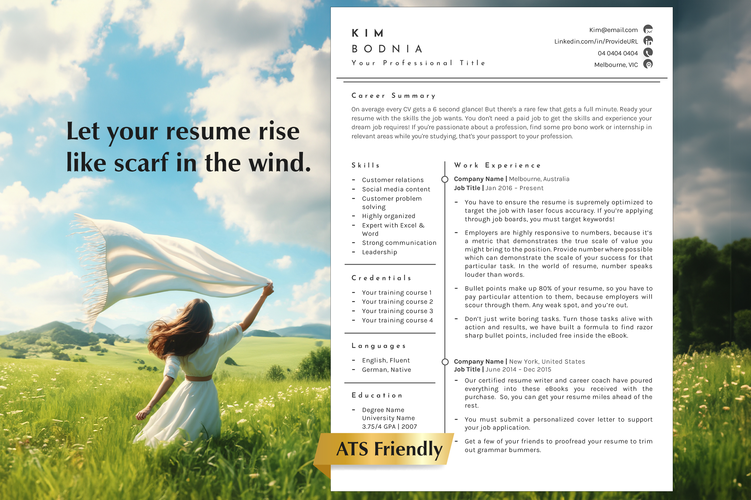 ATS Friendly Resume Template with Cover Letter Ref