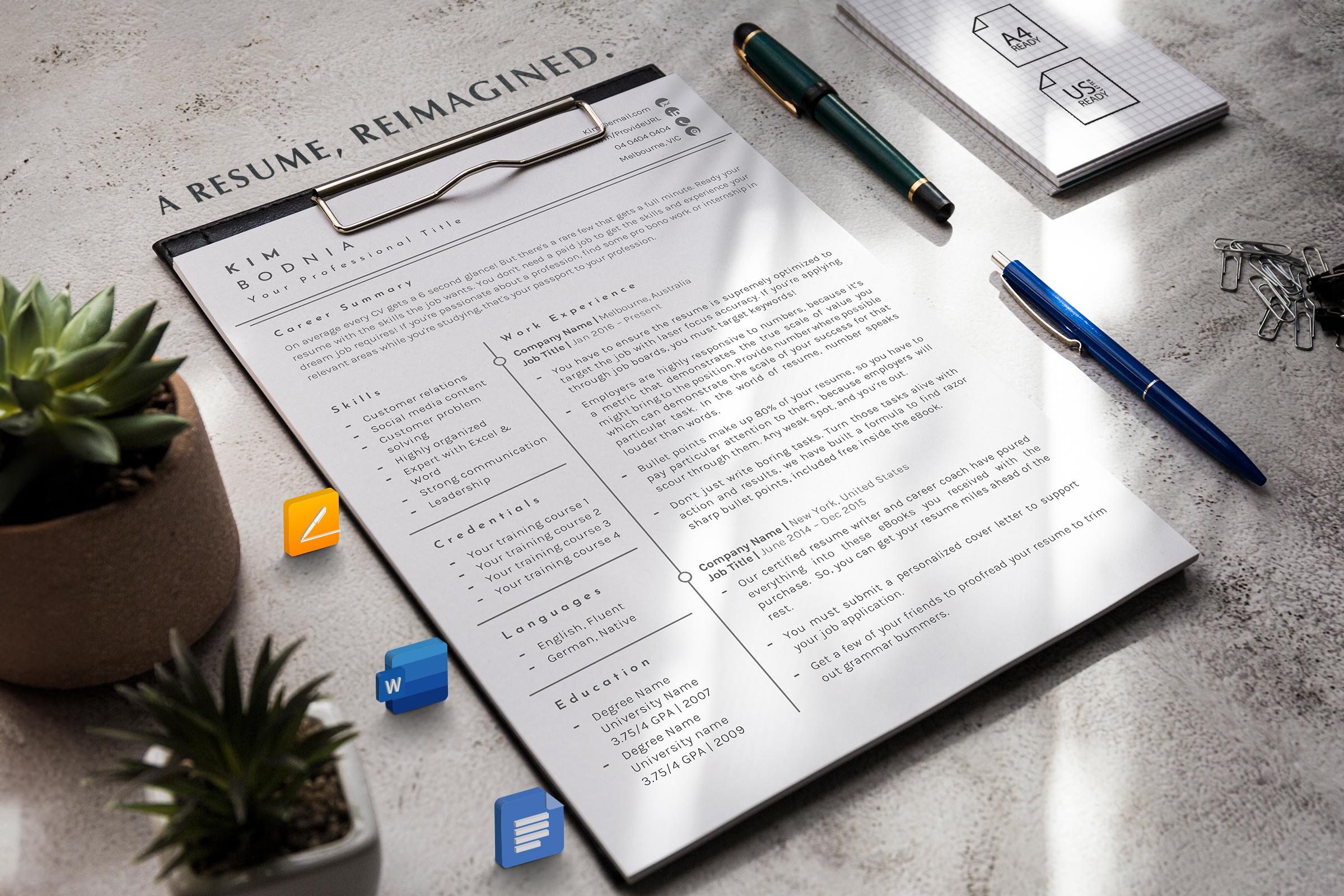 ATS Friendly Resume Template with Cover Letter Ref