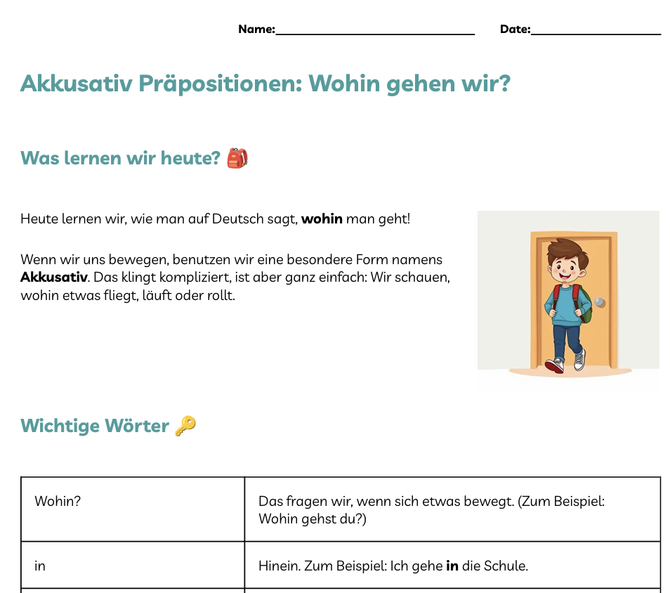 German Accusative Prepositions (Wohin?) - Kids 