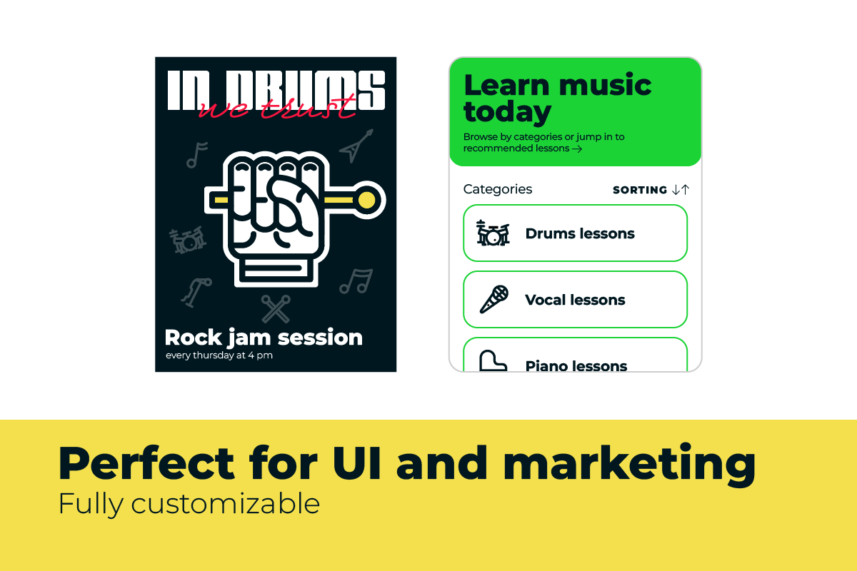 24 Rock music vector editable icons set