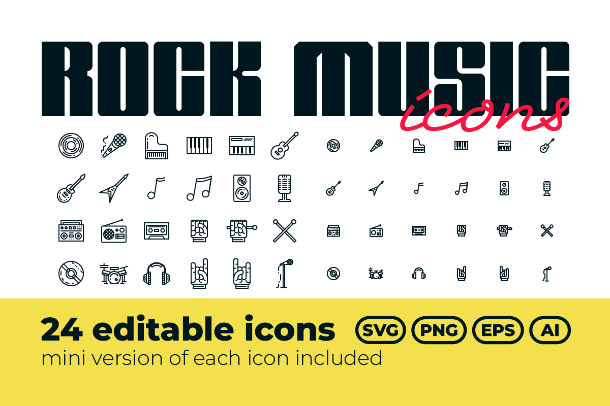 24 Rock music vector editable icons set