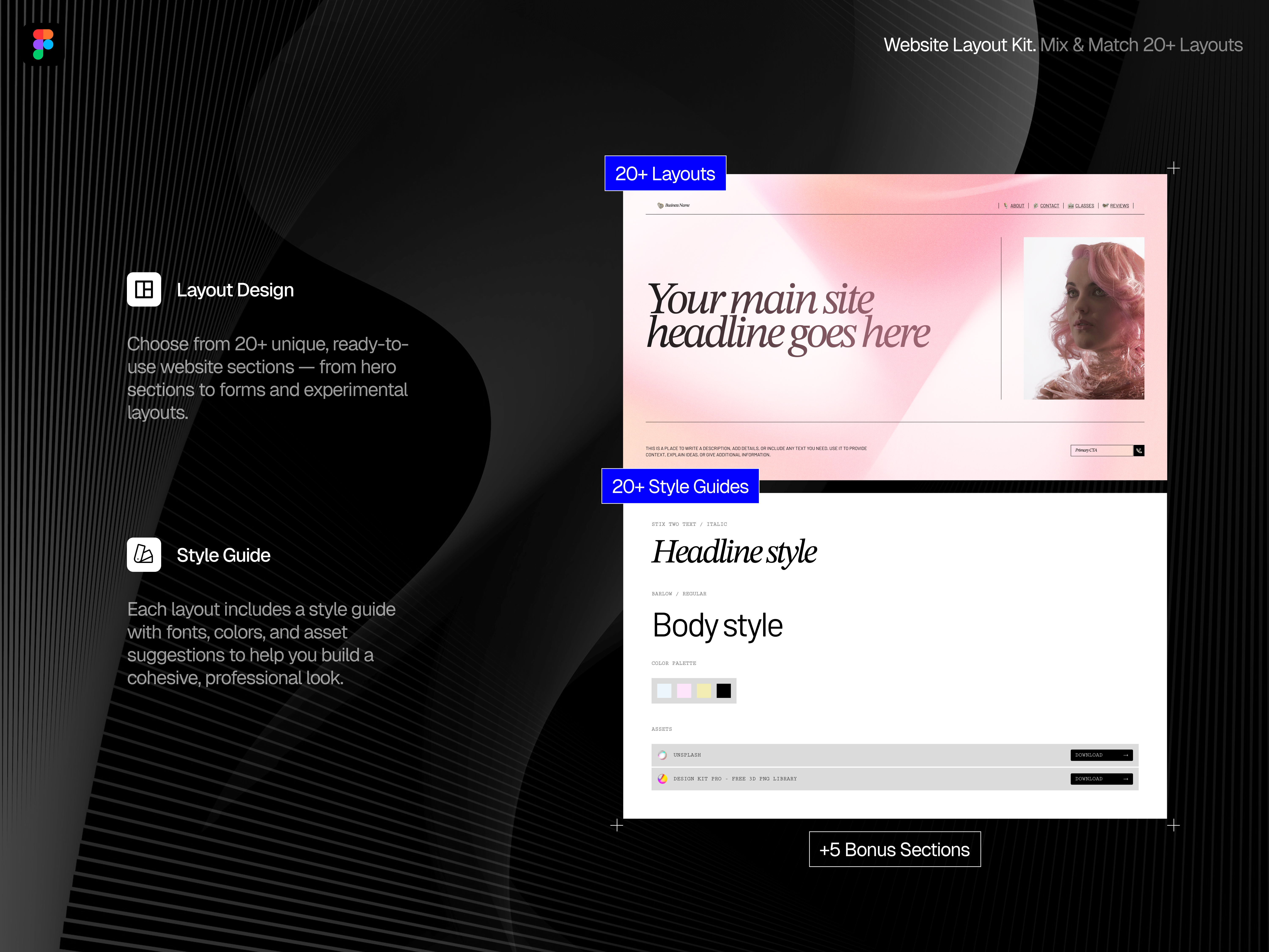 Figma Kit | 20+ Sections, Style Guides Mix & Match