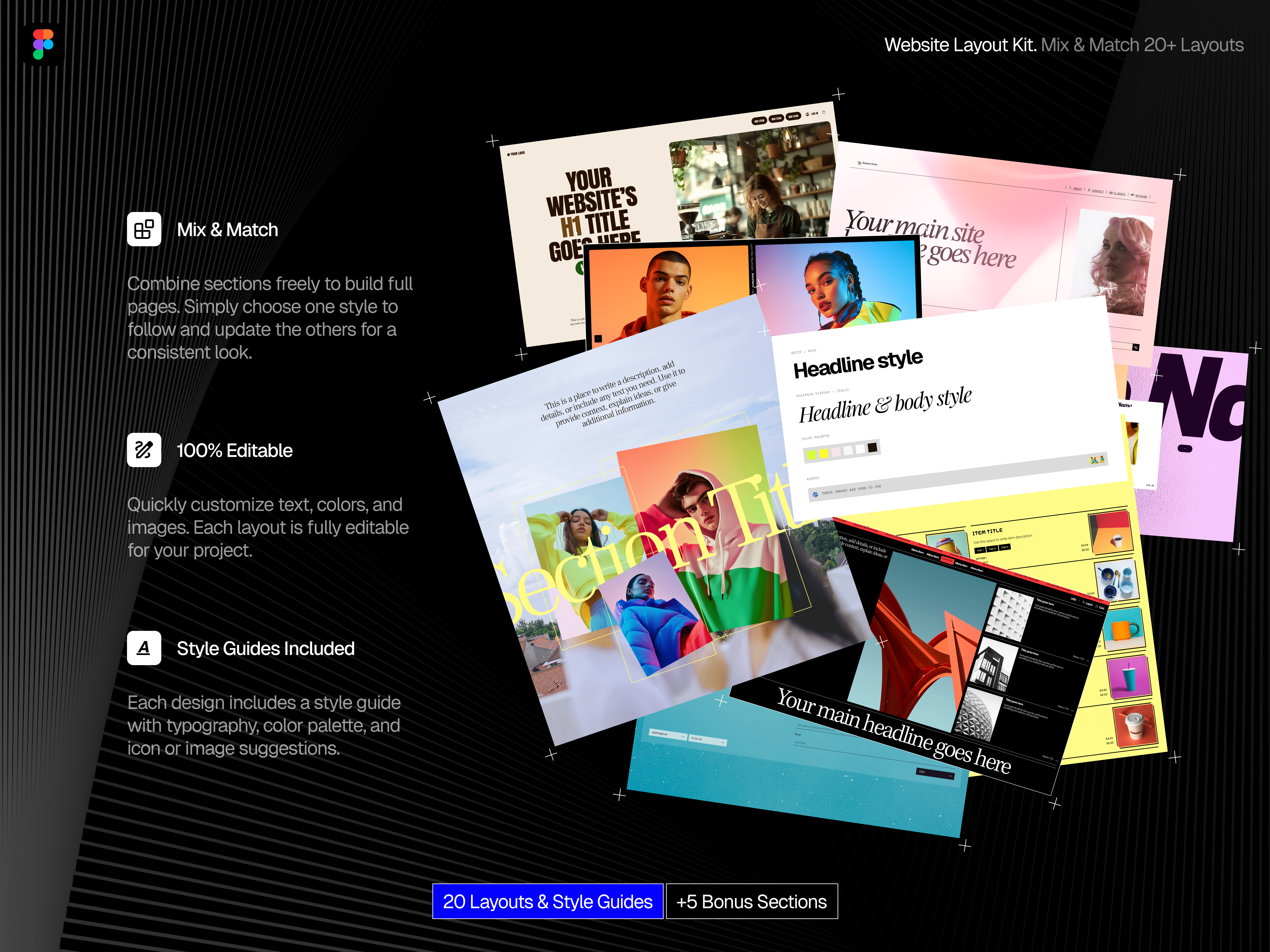 Figma Kit | 20+ Sections, Style Guides Mix & Match