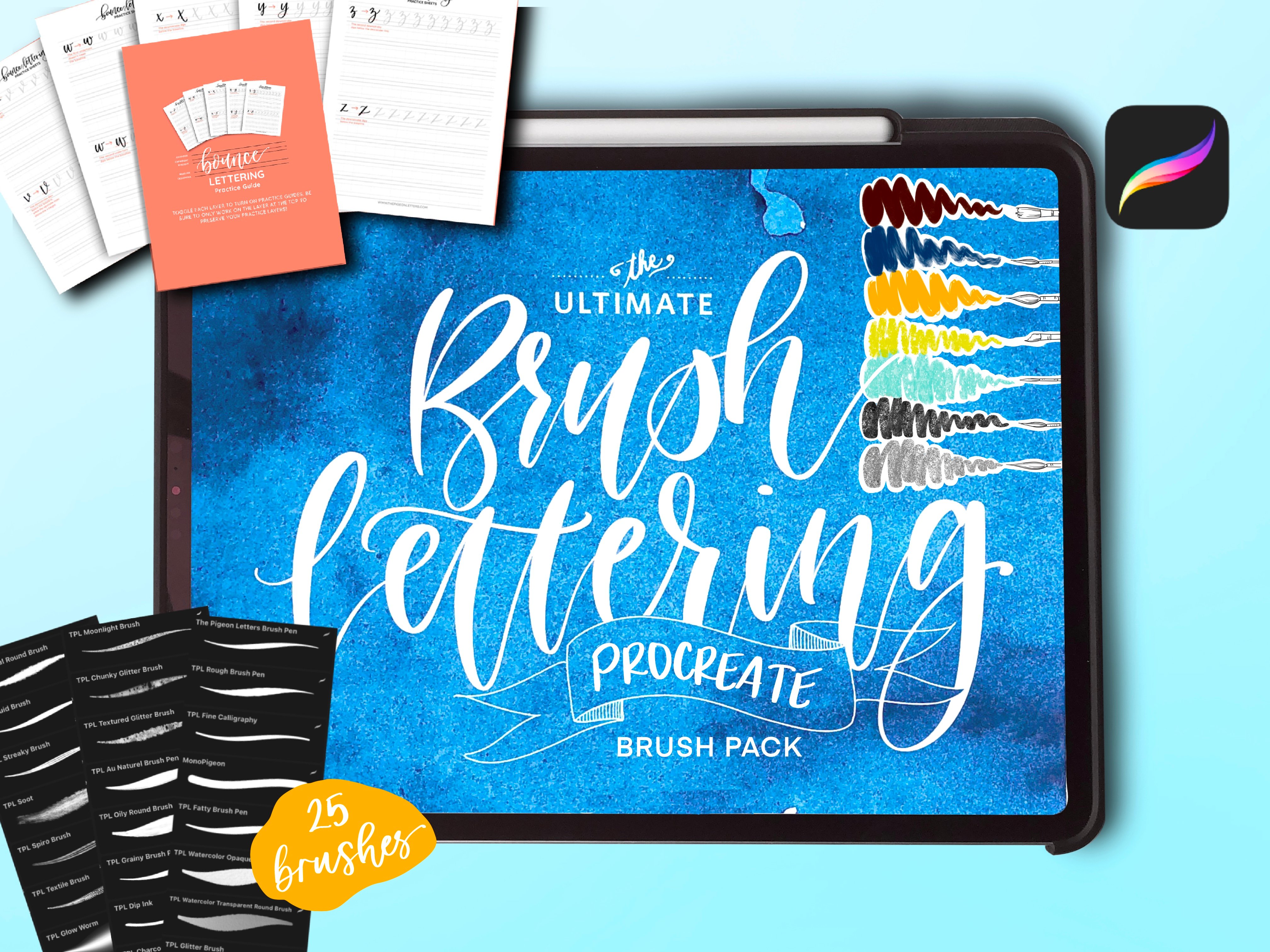 Brush Lettering Brushes & Workbook Procreate Bundle