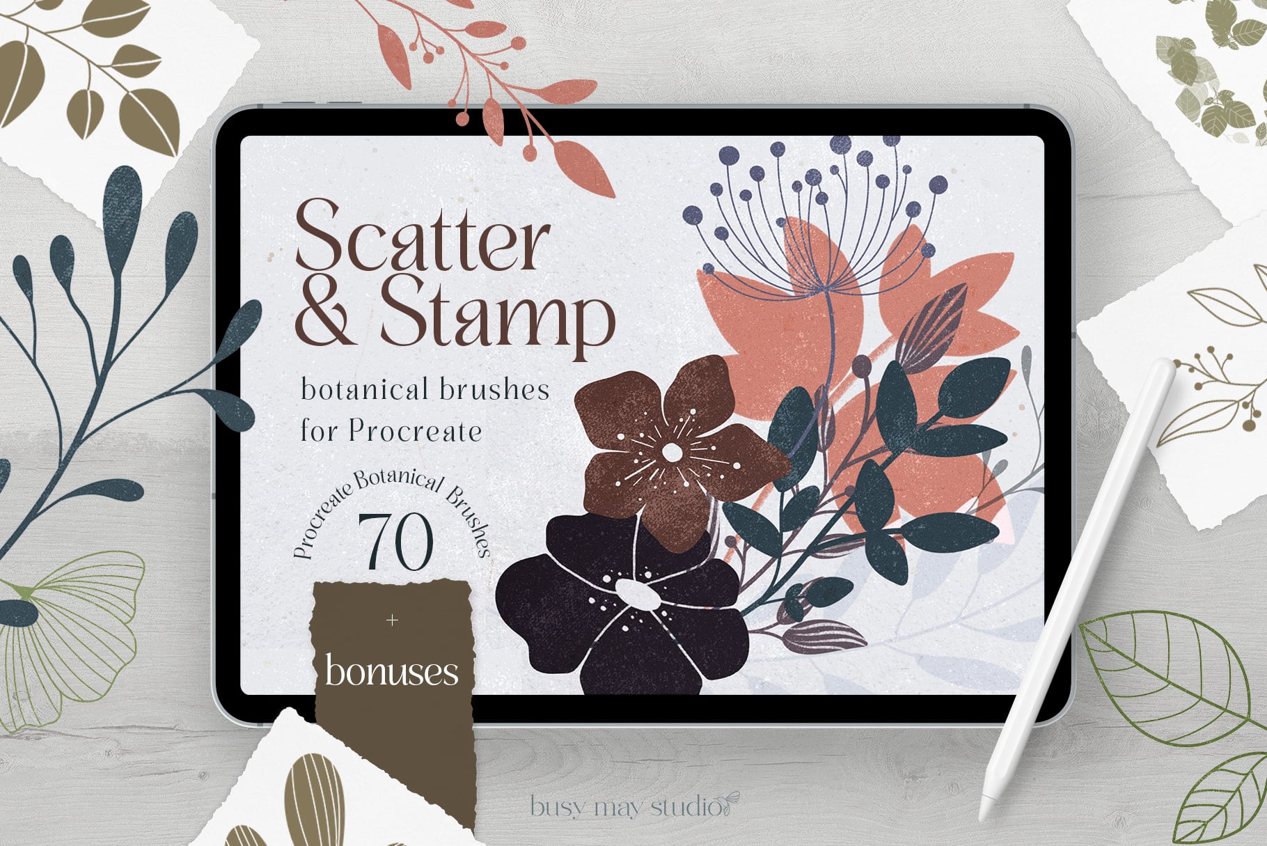 Botanical Flowers Leaves Procreate Stamp Brushes