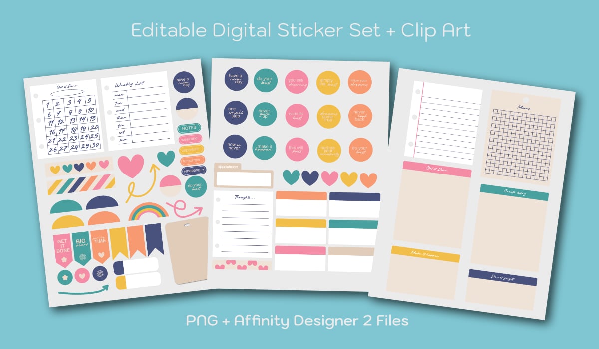 Bright and Inspiring Digital Sticker Set and Clipart