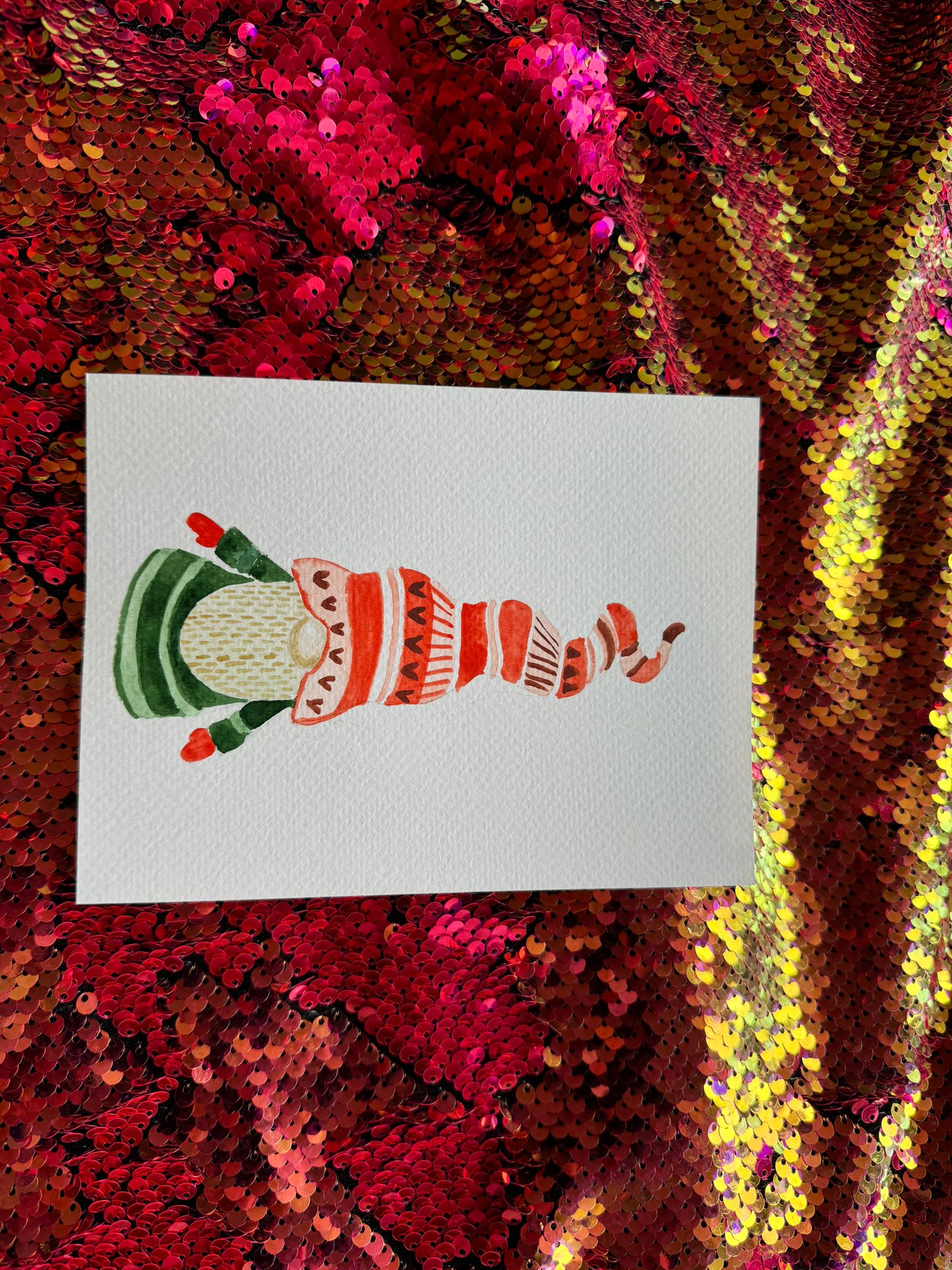 Printable A6 Christmas Postcard Featuring Hand-Painted Gnome