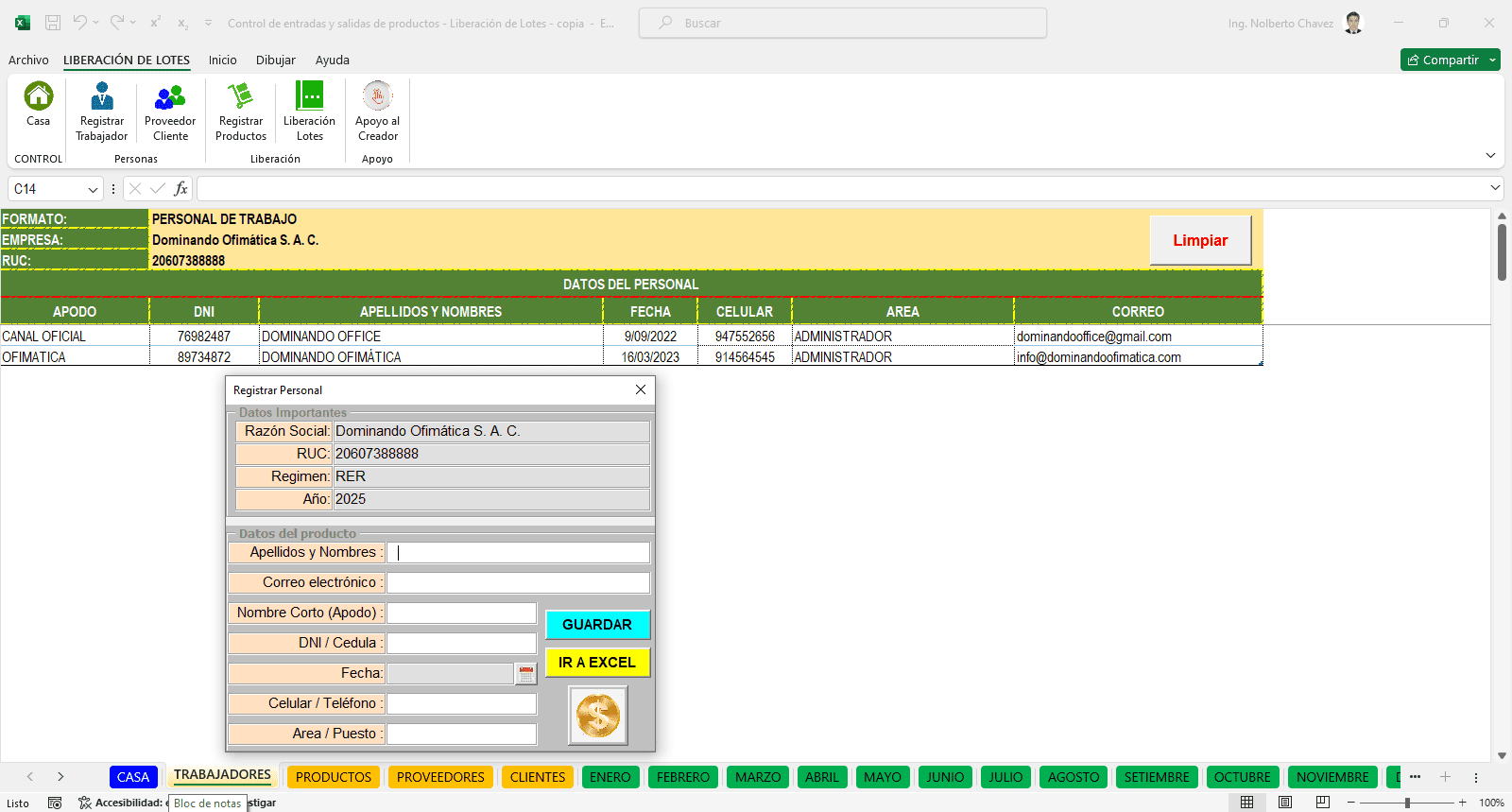 Sistema de Inventarios y Lotes en Excel