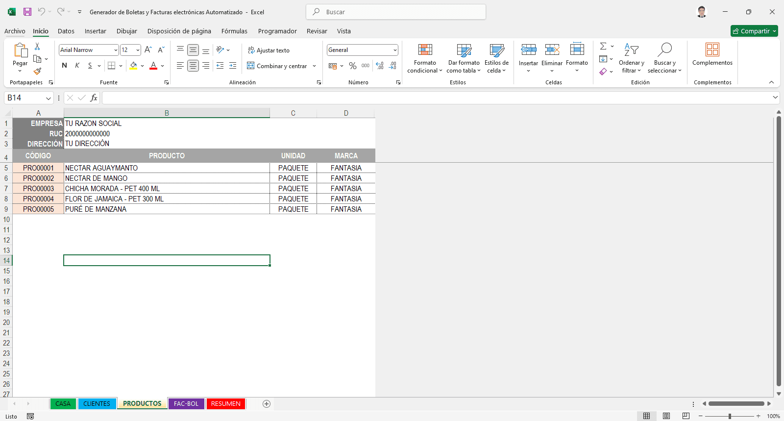 Sistema de Boletas y Facturas en Excel