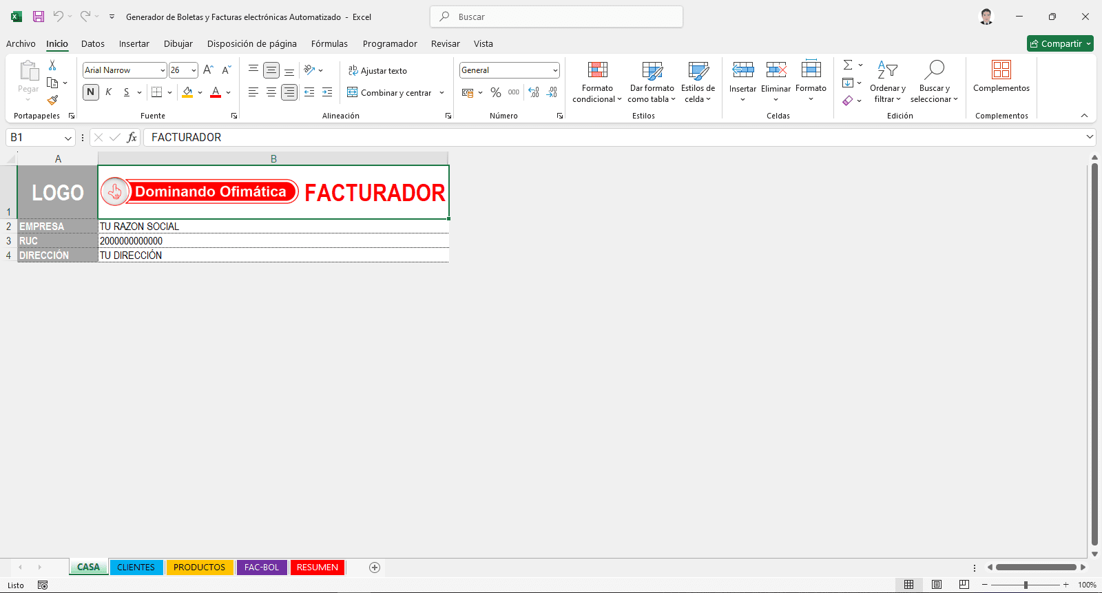 Sistema de Boletas y Facturas en Excel