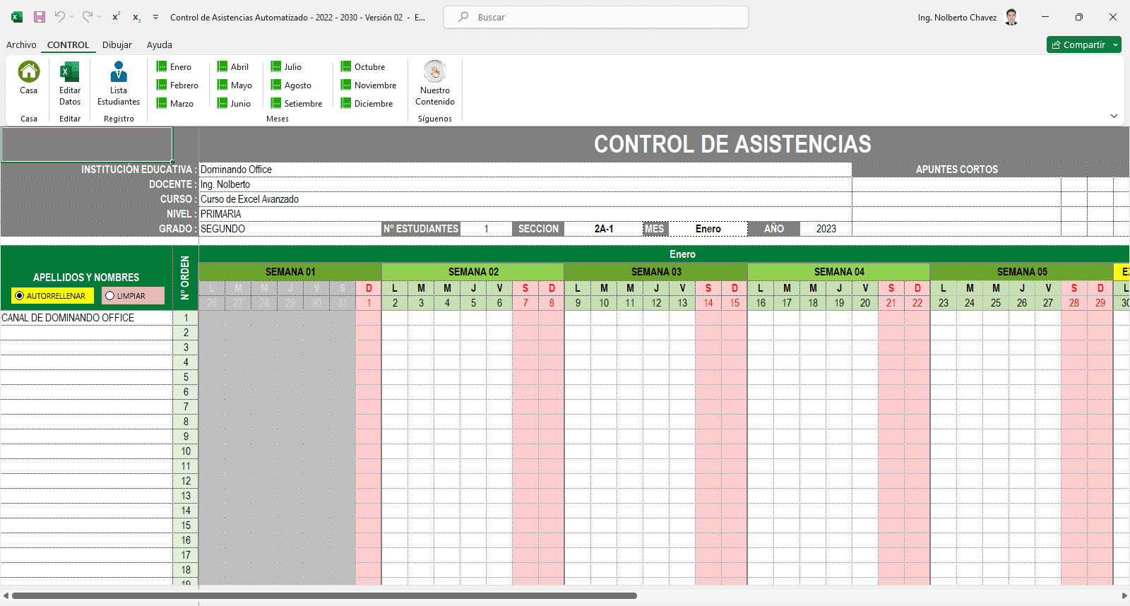 Plantilla Excel Control de Asistencia Escolar