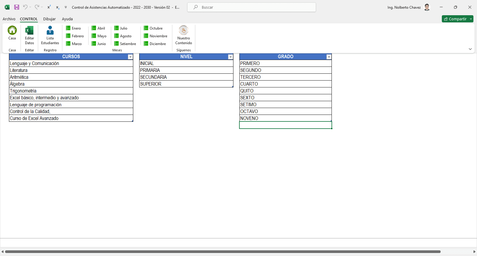 Plantilla Excel Control de Asistencia Escolar
