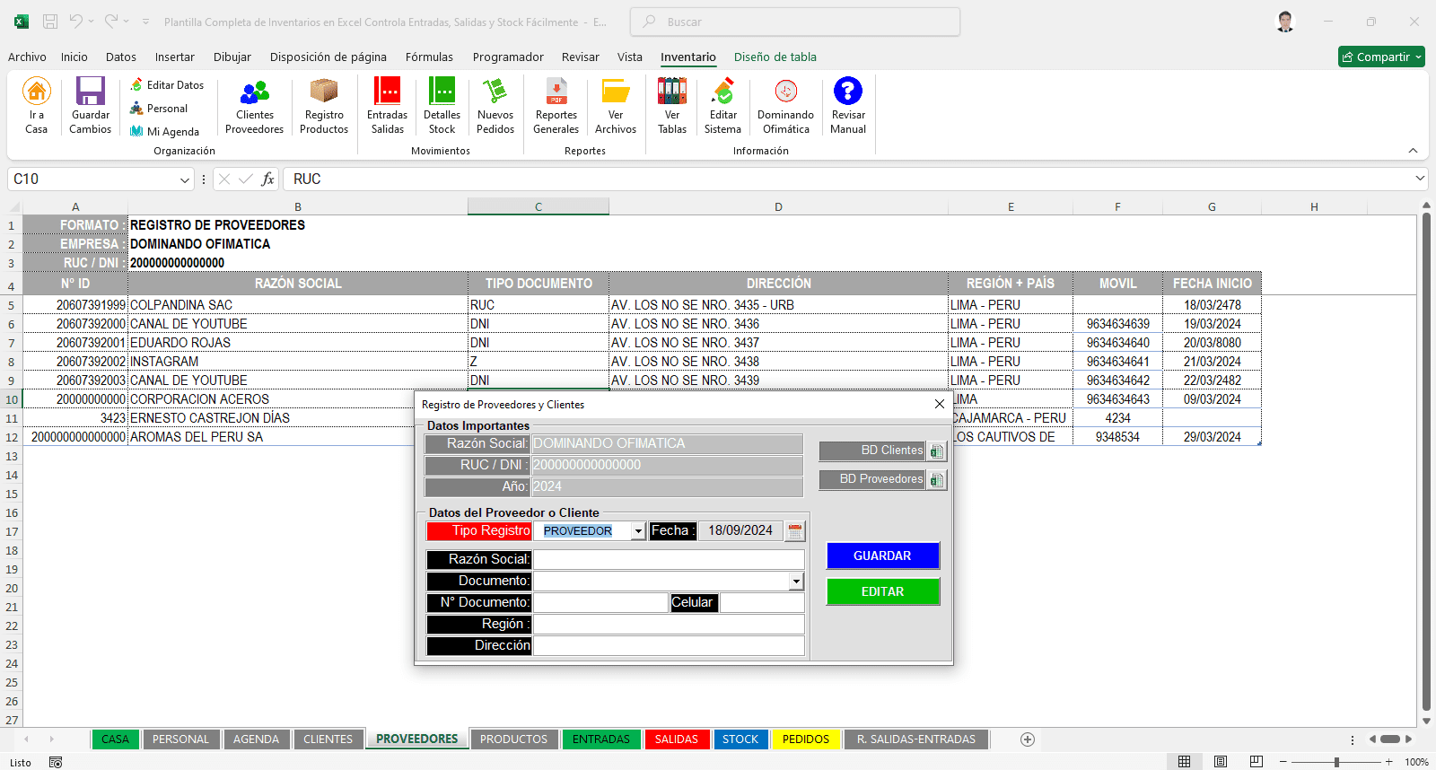Sistema Automático de Inventarios en Excel
