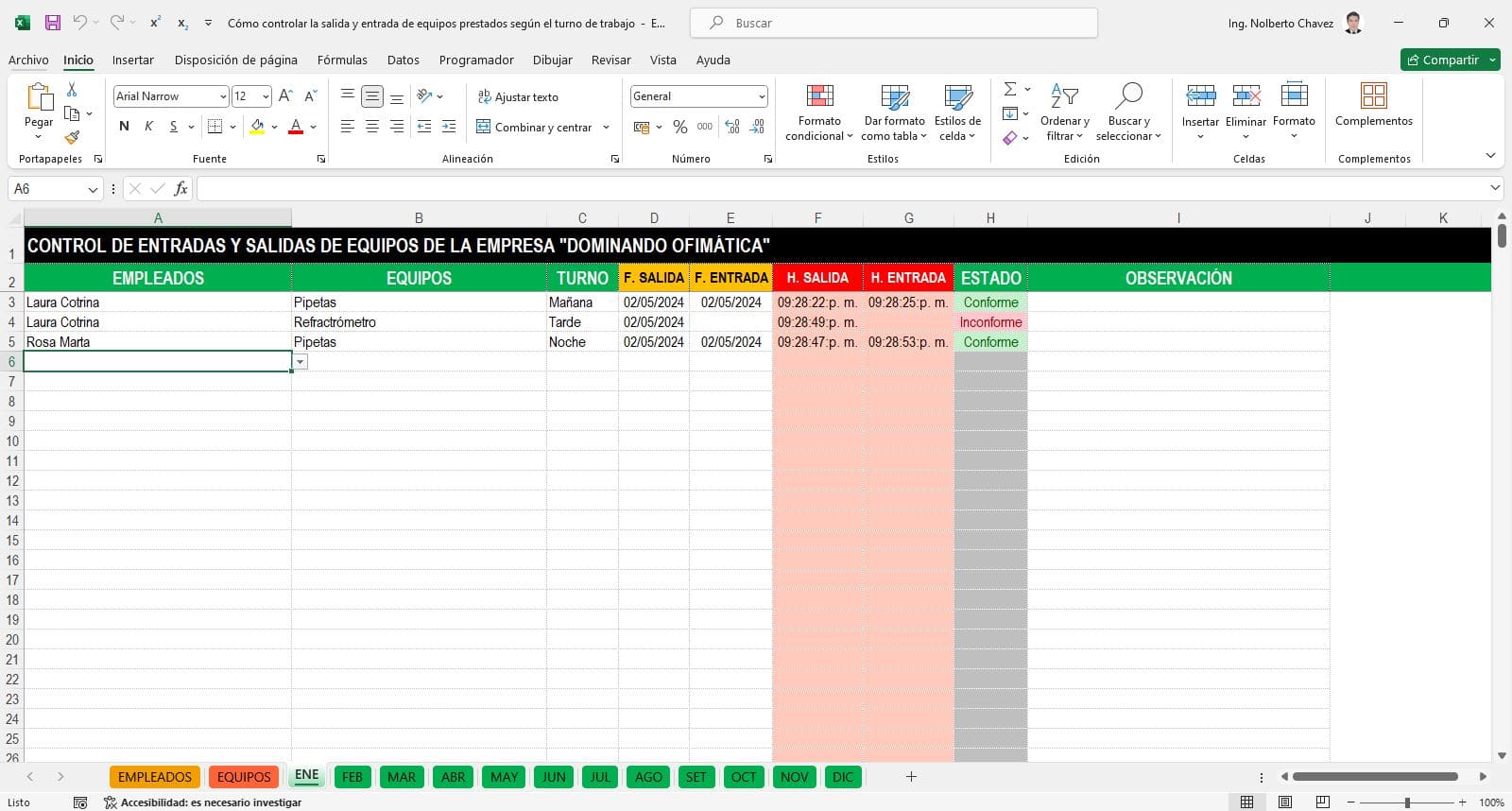 Control de Equipos Prestados por Turno