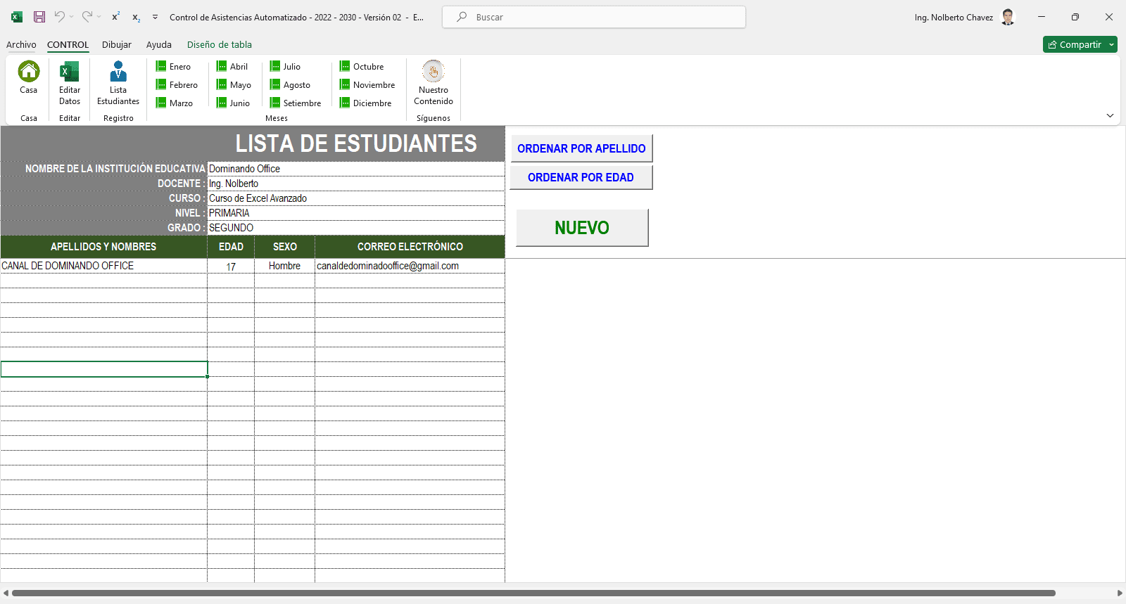Plantilla Excel Control de Asistencia Escolar