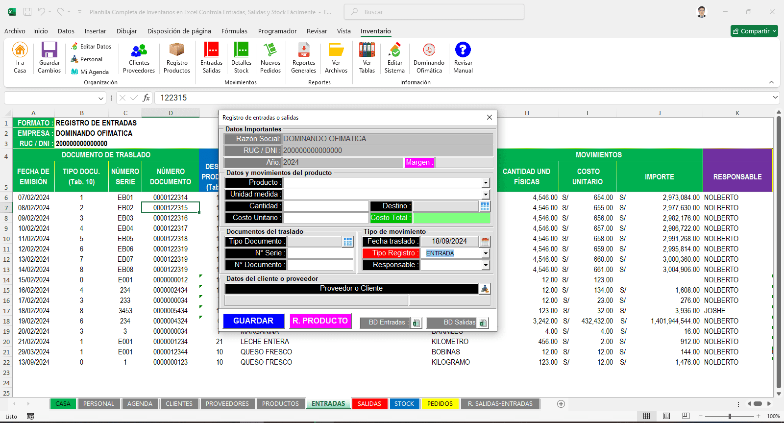 Sistema Automático de Inventarios en Excel