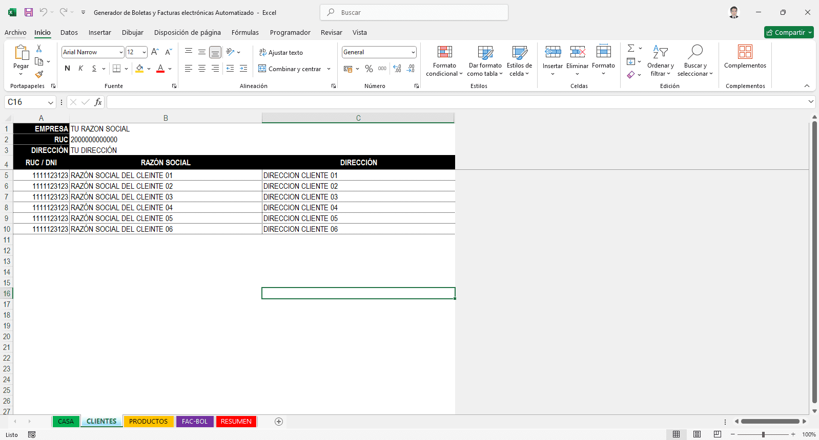 Sistema de Boletas y Facturas en Excel