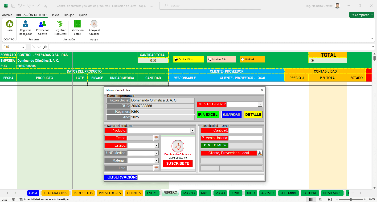Sistema de Inventarios y Lotes en Excel