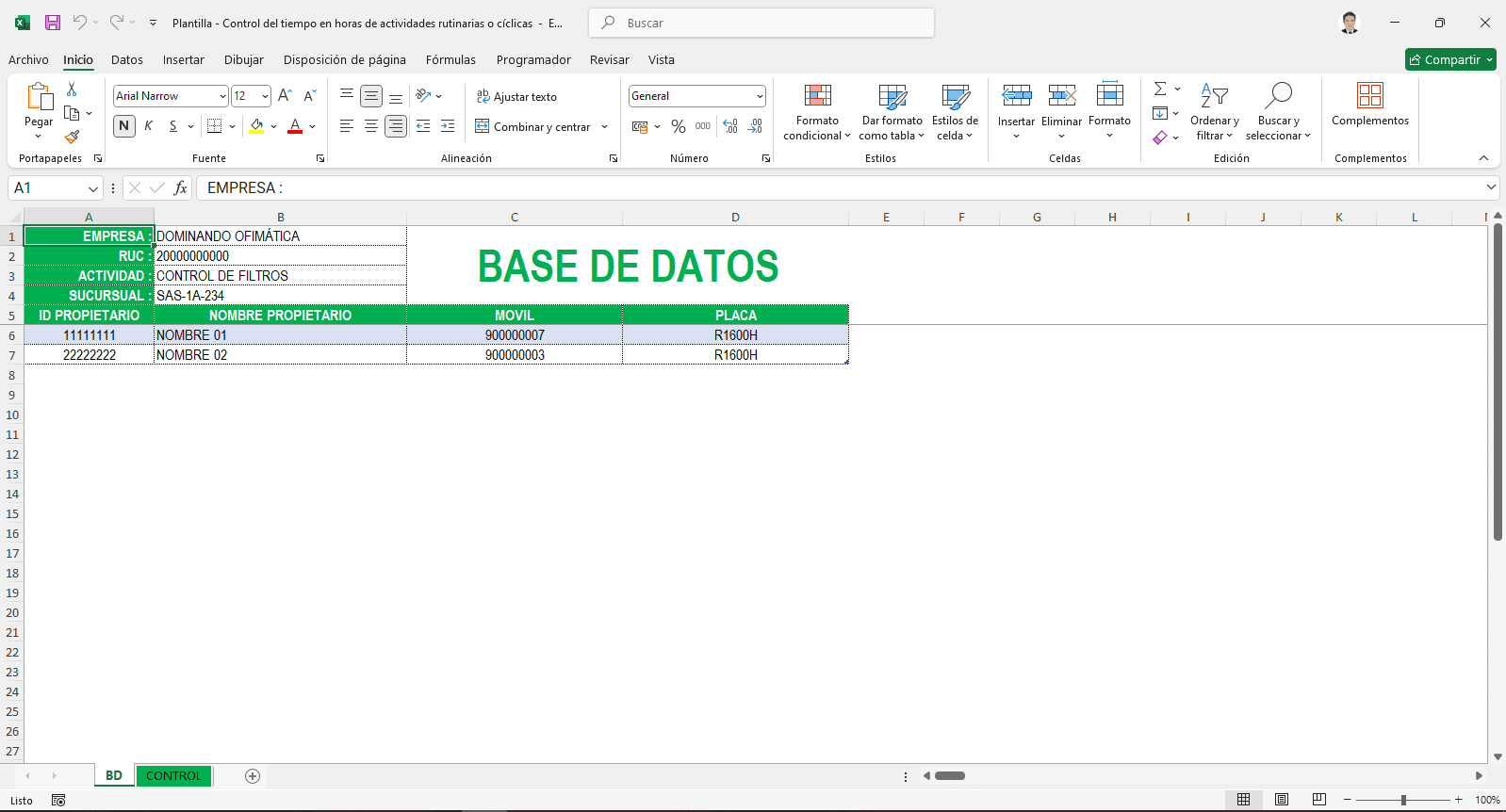 Plantilla Excel Control de Tiempos con Alertas