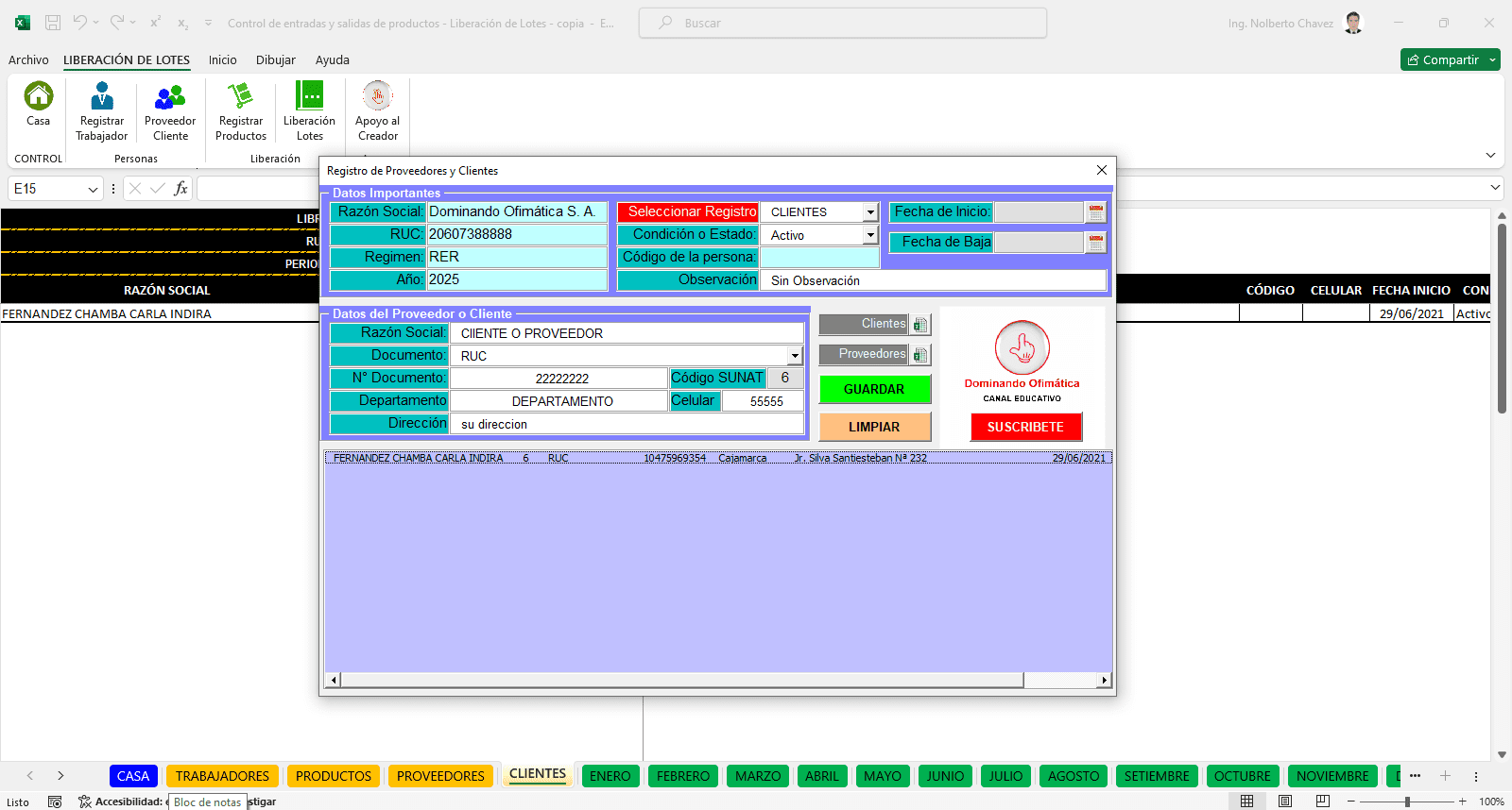 Sistema de Inventarios y Lotes en Excel