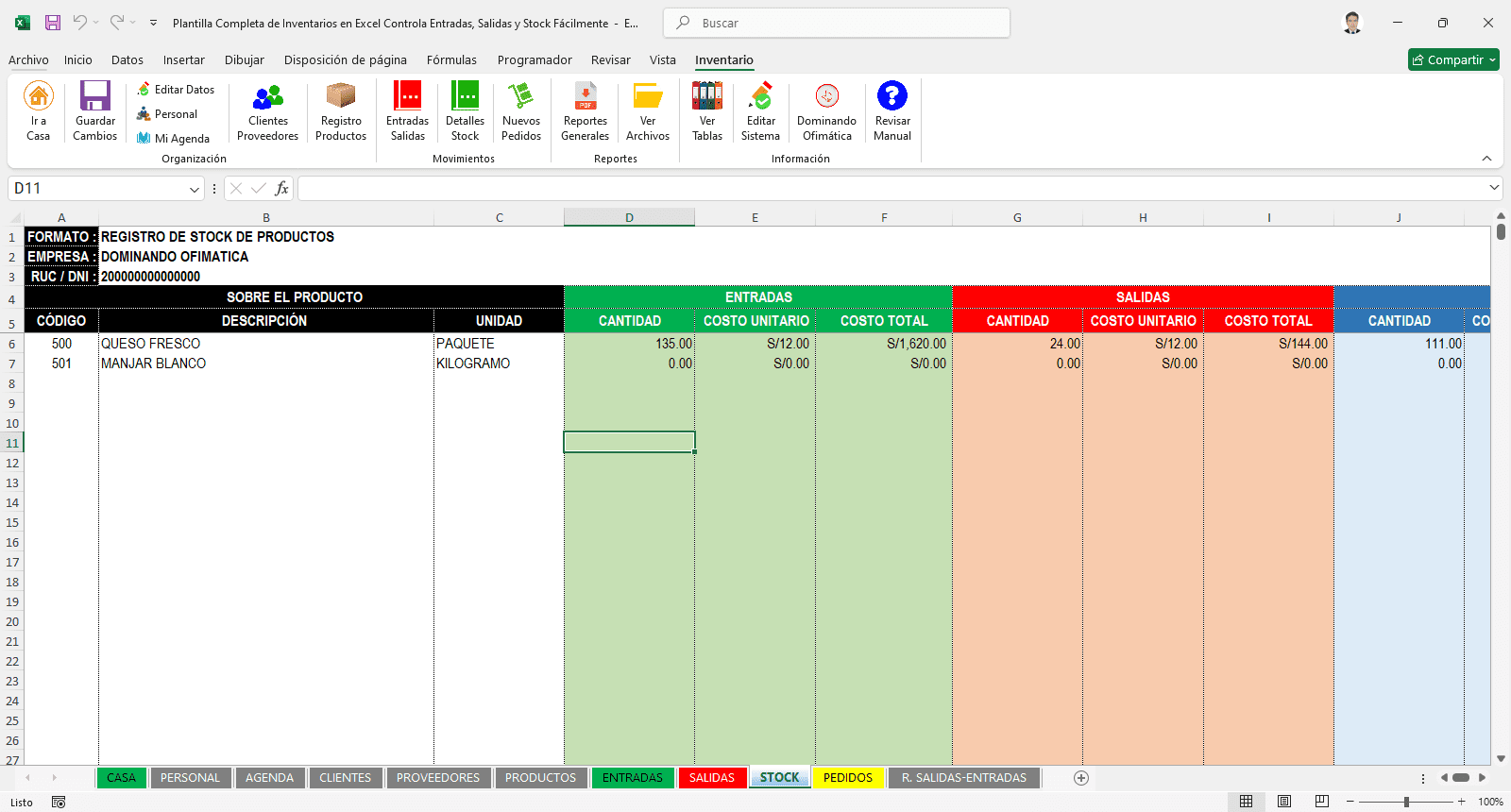 Sistema Automático de Inventarios en Excel