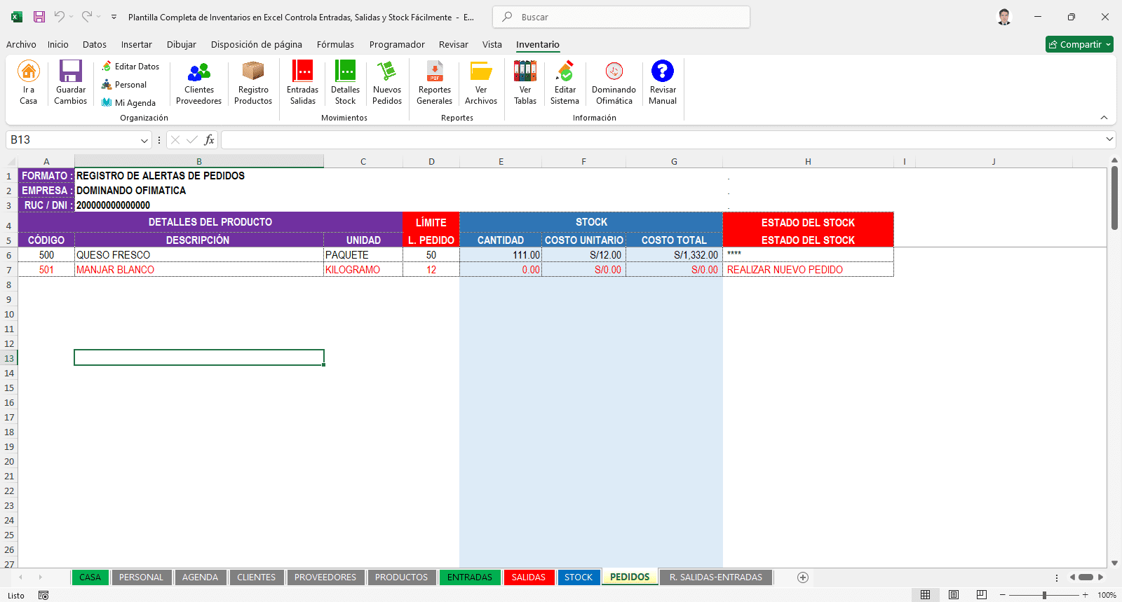 Sistema Automático de Inventarios en Excel
