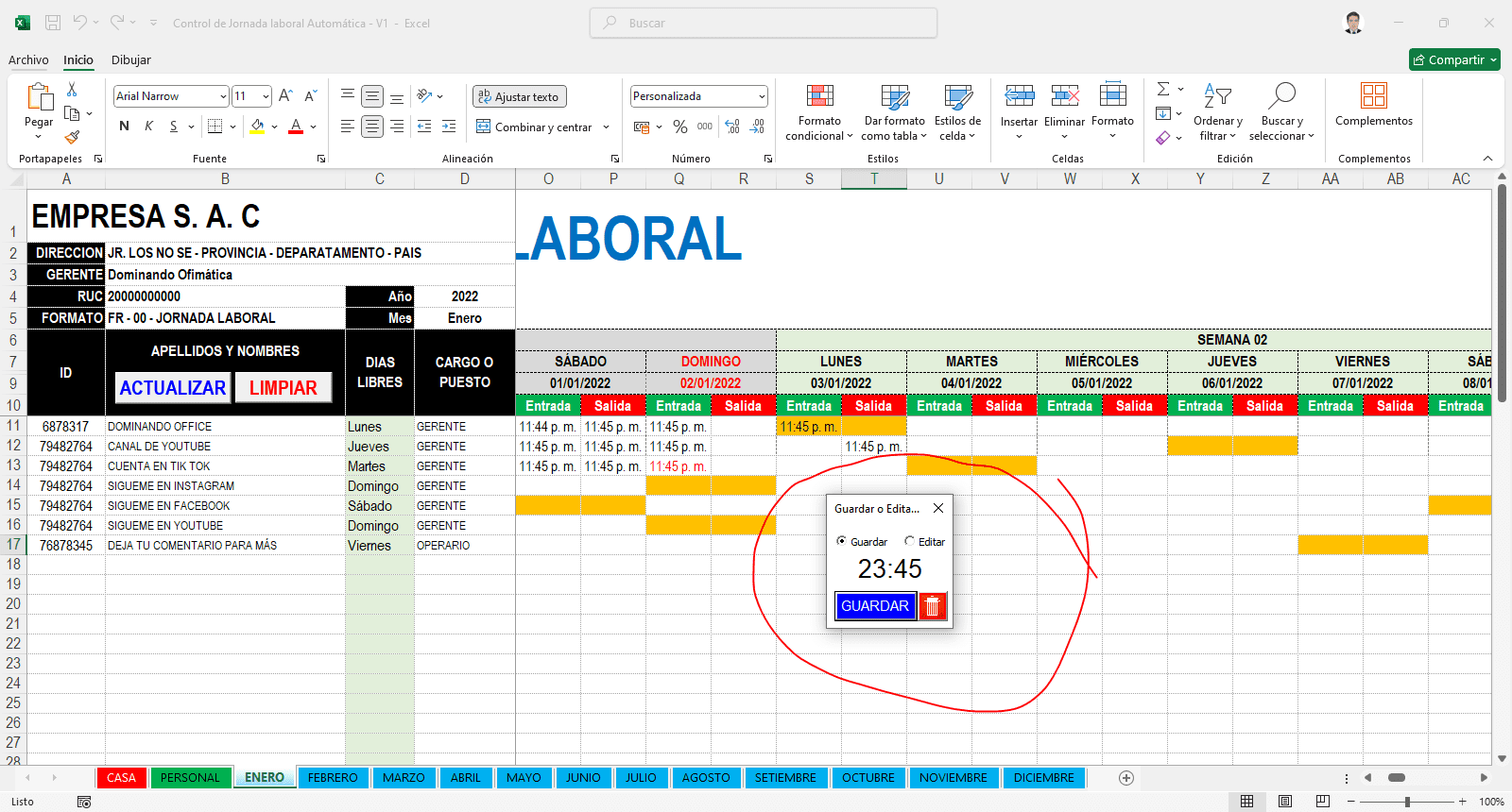 Control de Jornada laboral Automático – V1