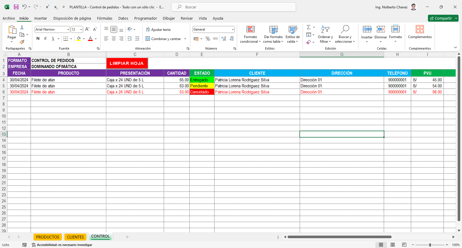 Control de pedidos – Todo con un solo clic