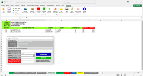 Sistema Automático de Inventarios en Excel
