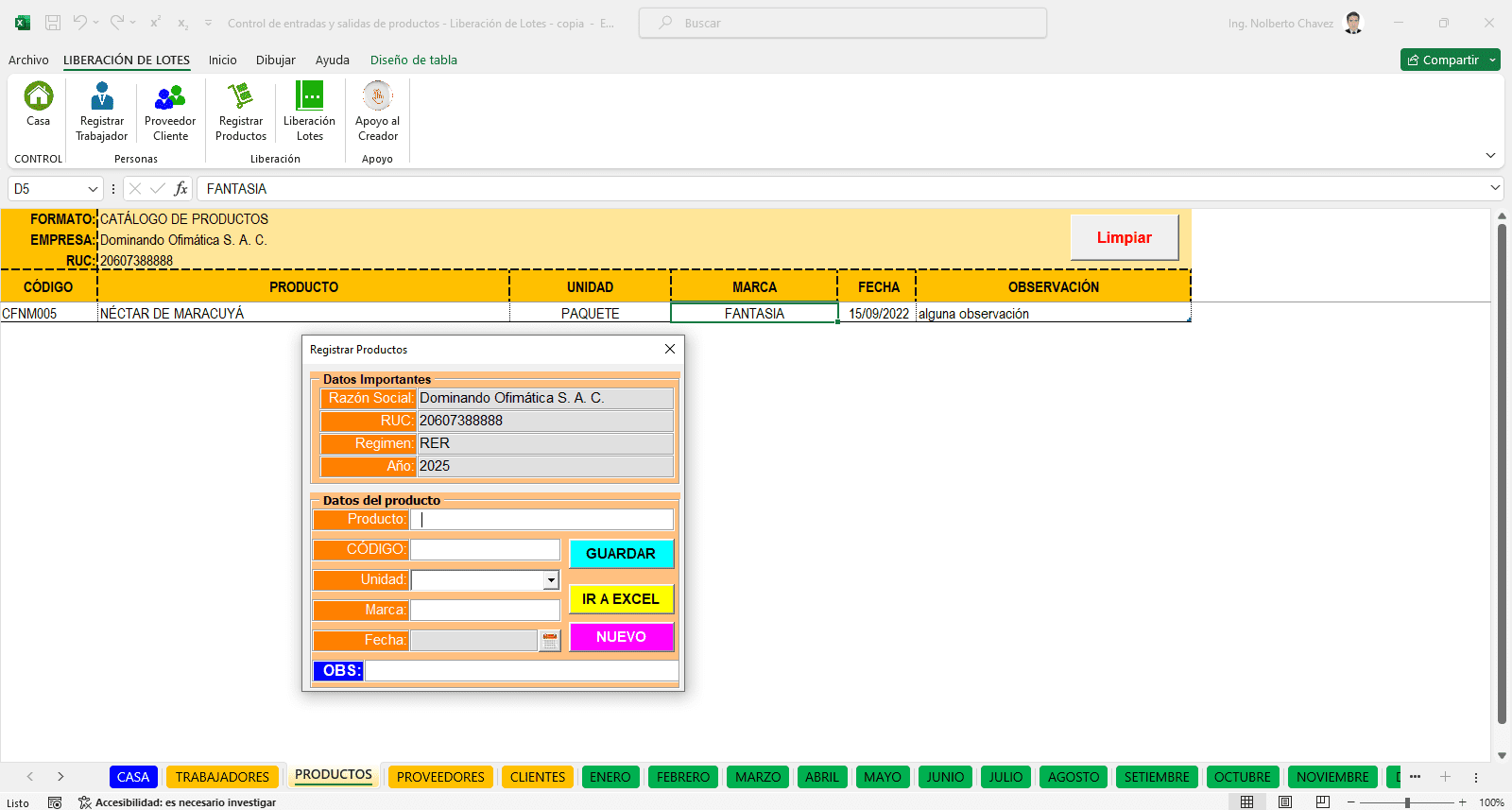 Sistema de Inventarios y Lotes en Excel