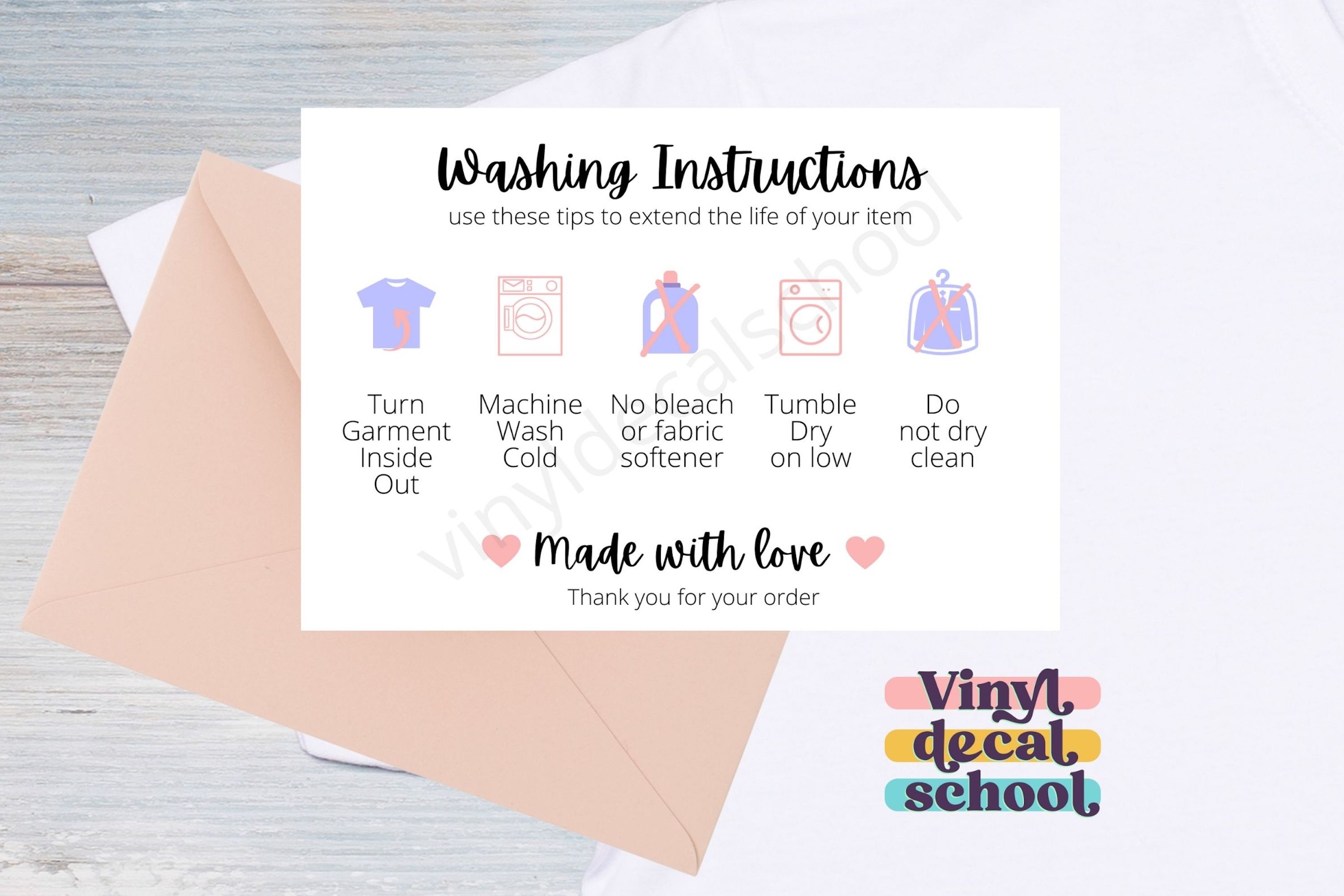 Washing Instructions Printable Card With Illustrations