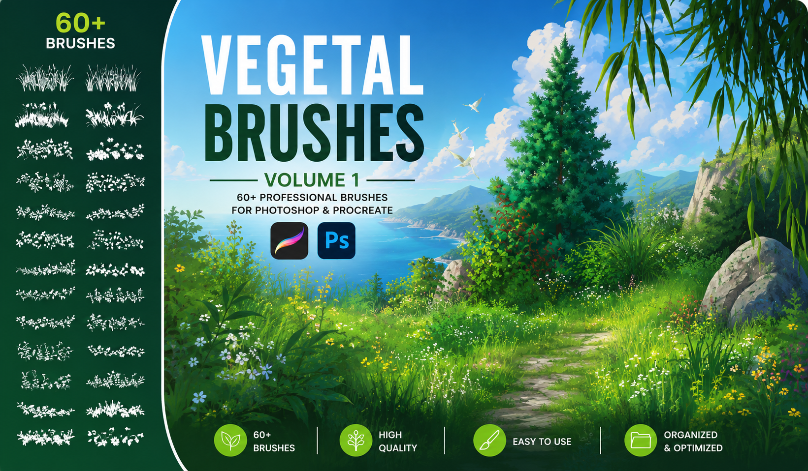 Vegetation Brushes for Procreate and Photoshop