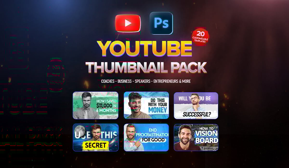 20 YouTube Thumbnail Pack | Editable in Photoshop