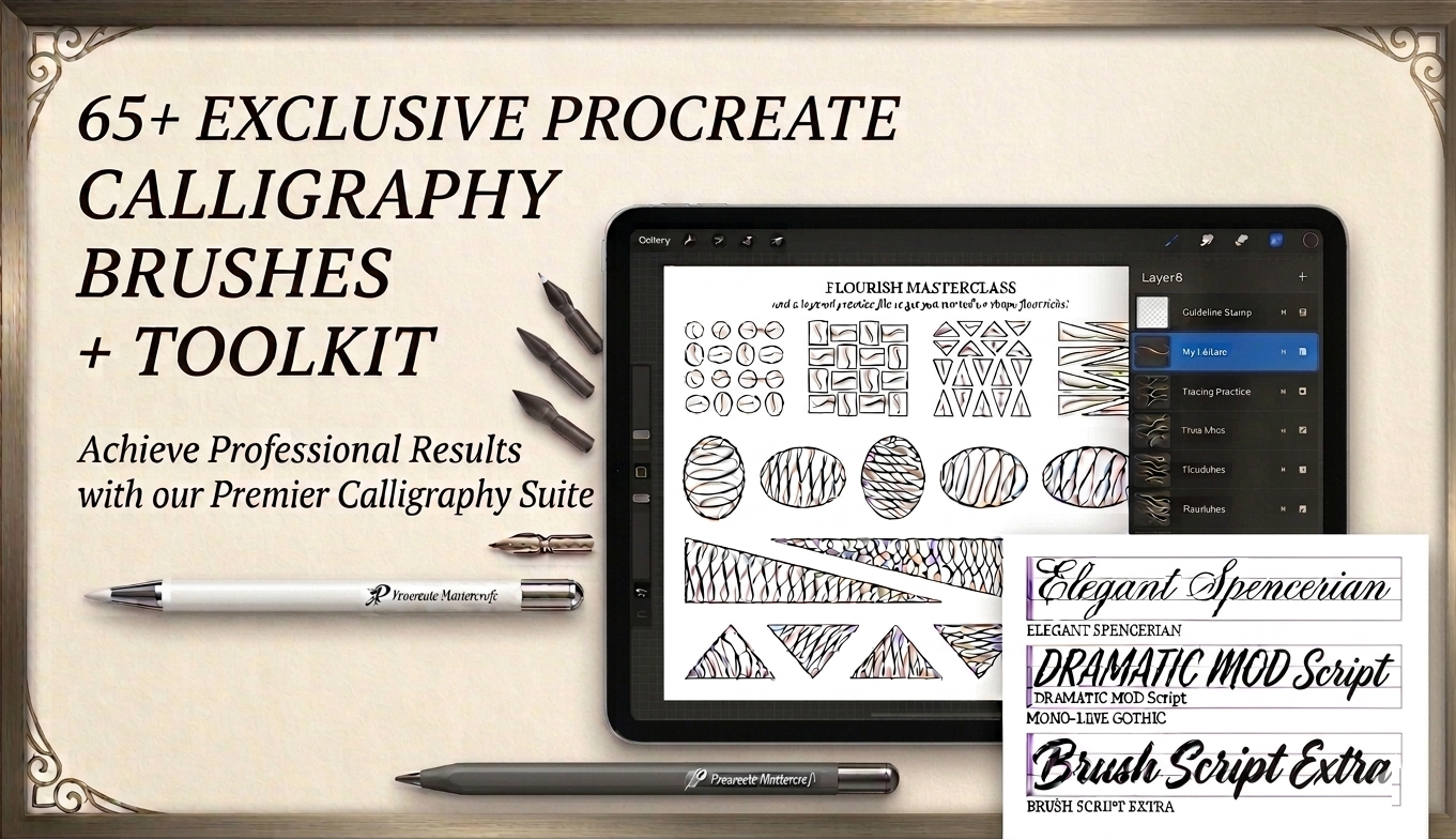 65+  Calligraphy Brushes & Toolkit for procreate 