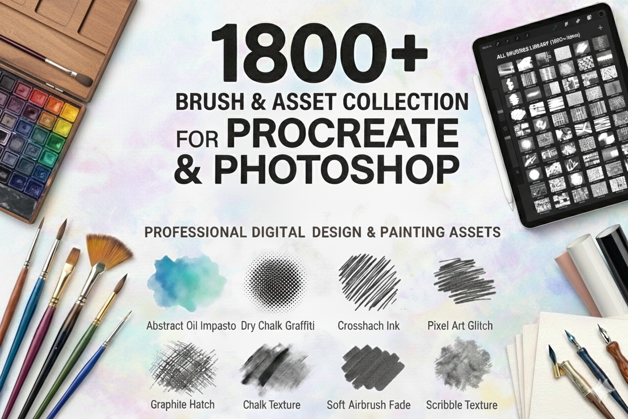 1800 ultimate brushes for procreate and photoshop