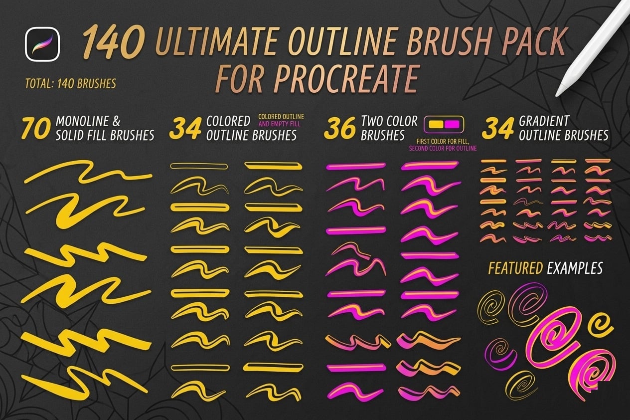 140 Ultimate Outline Brush Pack for Procreate