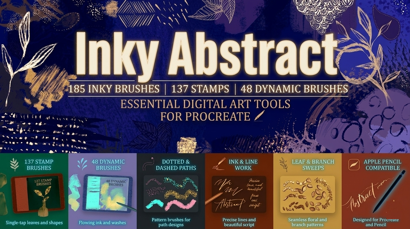 370+Inky Abstract Brushes,Stamps &Paths /procreate