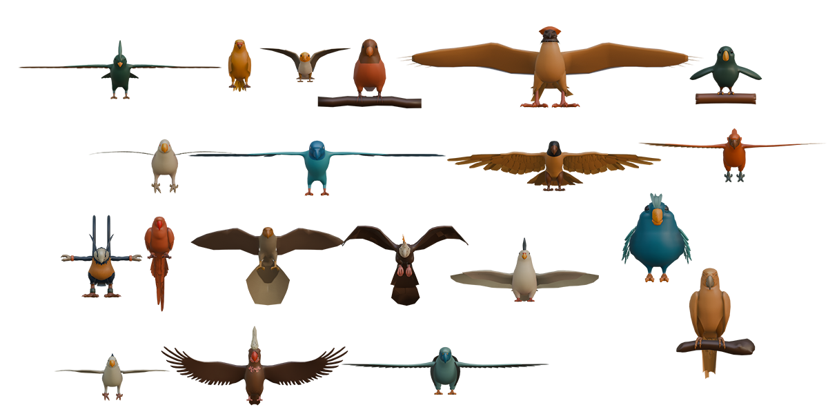 19 Stylized Bird Models Pack LowPoly Parrot Bundle
