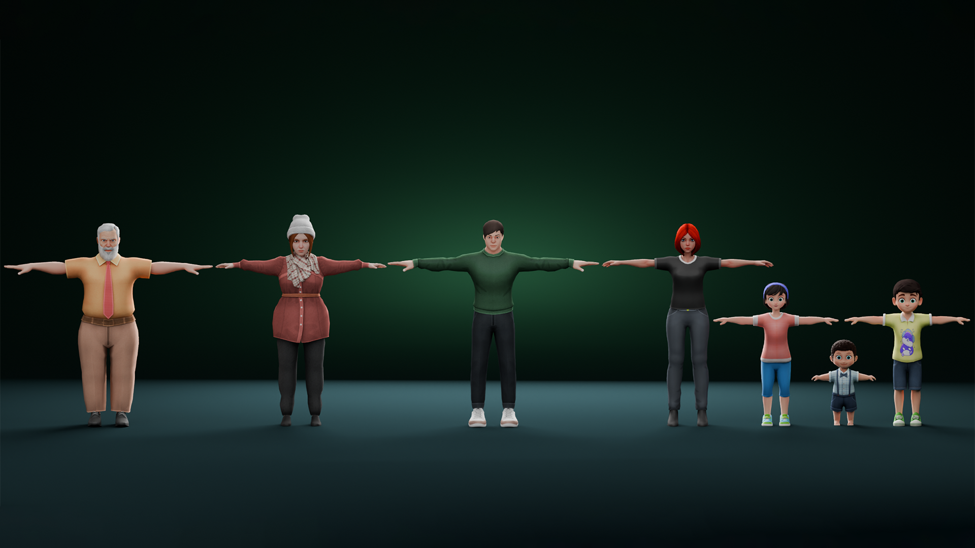 7 Low Poly Model 3D Family Character Pack