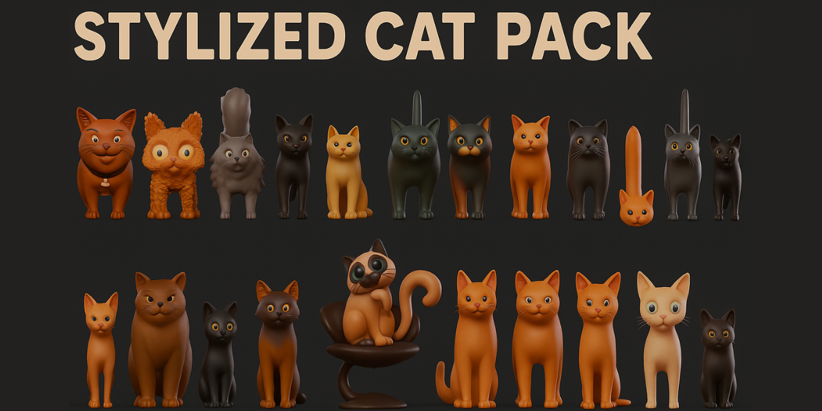 35+ Stylized Cat Pack Adorable 3D Felines kitty