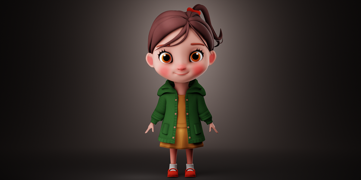 Stylized Cute Cartoon Girl Character Fully Rigged