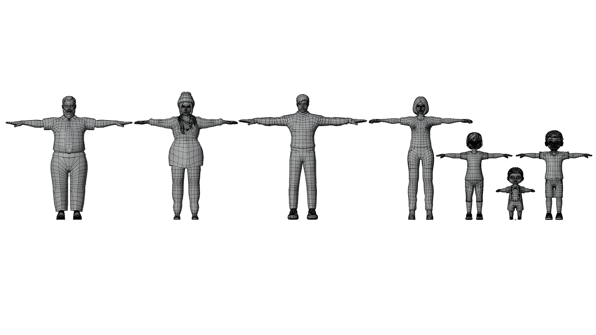 7 Low Poly Model 3D Family Character Pack