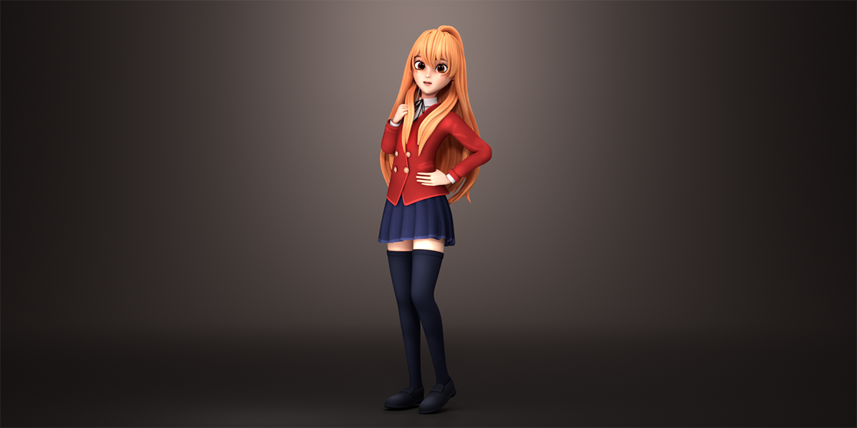 Stylized Anime School Girl Rigged Waifu Student