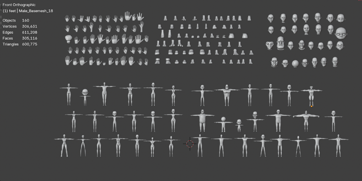 150+ Base Mesh Library Hands, Feet & Full Body