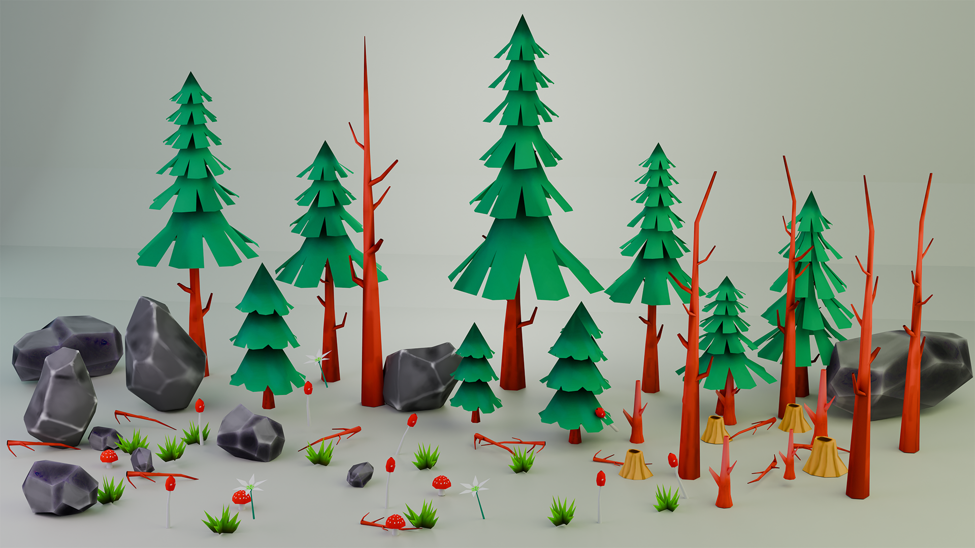 Stylized Low Poly Forest Pack | Cartoon Pine Trees