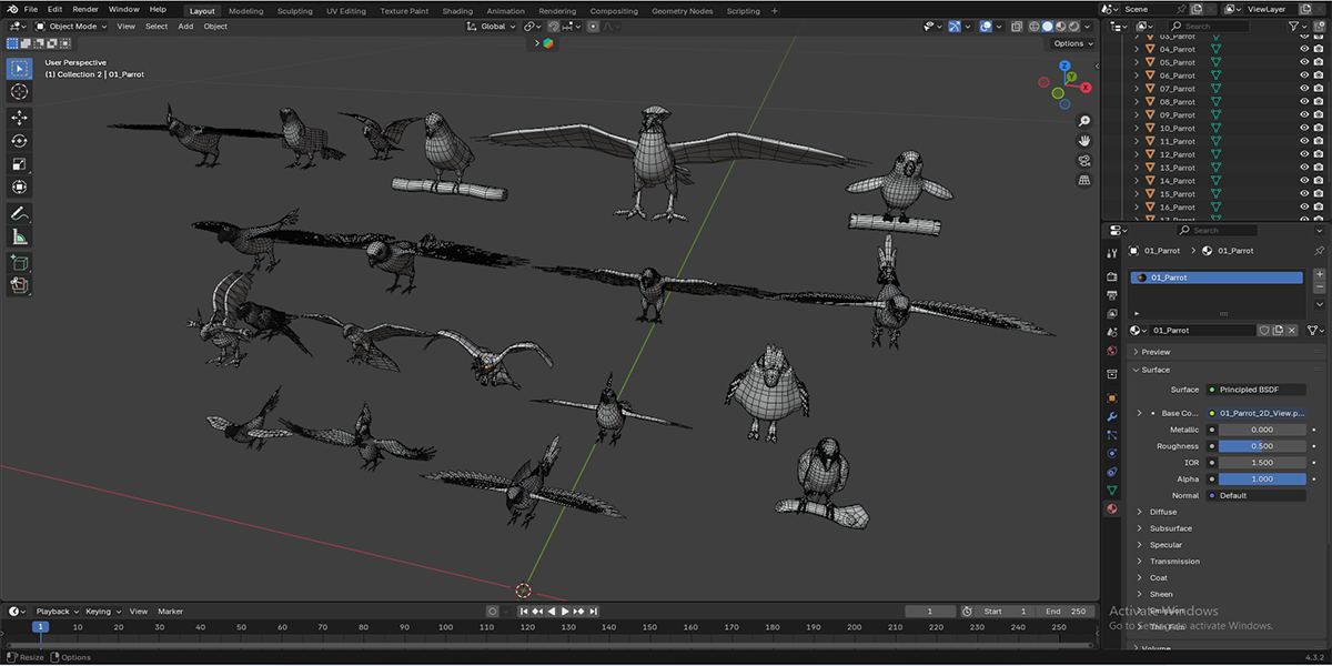 19 Stylized Bird Models Pack LowPoly Parrot Bundle